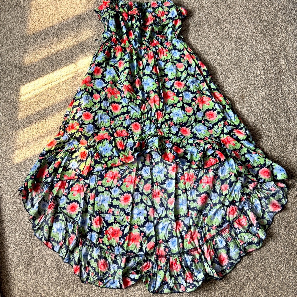 Bluenotes Hibiscus Red and Navy Floral High-Low A-Flow Tube Dress Size Small